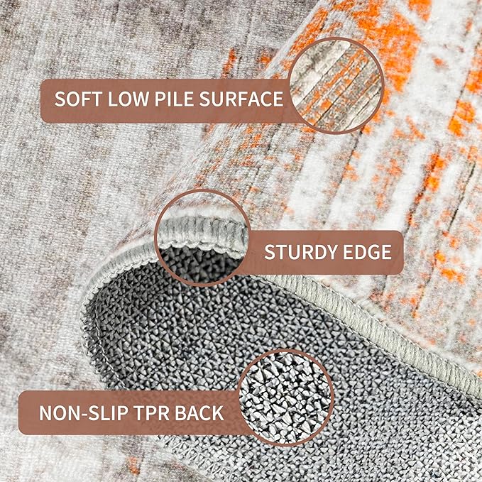2x3 Washable Indoor Door Mat - Beige Multi Modern Abstract Rugs for Entryway, Soft Small Area Rug, Non-Slip Low-Pile Thin Door Mat for Inside Entry, Rugs for Indoor Front Entrance Kitchen
