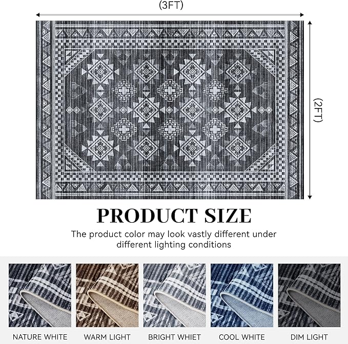2x3 Small Entryway Rug Machine Washable Boho Rug Mat Soft Non Slip Area Rugs Indoor Stain Resistant Carpet for Front Entrance Kitchen Bathroom