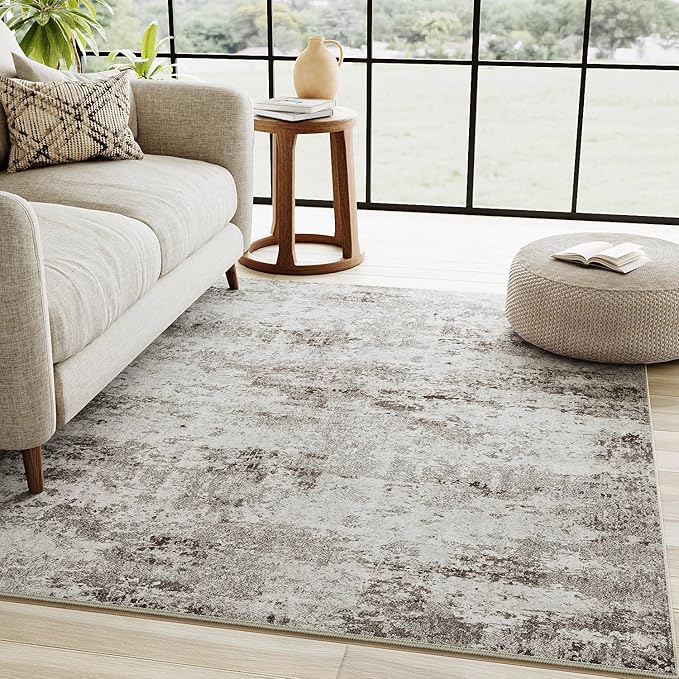 4x6 Washable Rug Grey Entryway Rugs Hallway Area Rug Abstract Non Slip Low Pile Carpet for Bedroom Living Room Office Kitchen Laundry Room
