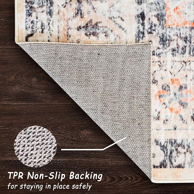 vivorug Washable Rug, Ultra Soft Runner Rug 2x7, Non Slip Floor Carpet, Runners for Hallway Living Room Indoor, Vintage Accent (Orange, 2'x7')