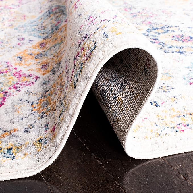 SAFAVIEH Madison Collection Runner Rug - 2'3" x 6', Cream & Multi, Boho Chic Distressed Design, Non-Shedding & Easy Care, Ideal for High Traffic Areas in Living Room, Bedroom (MAD611B)