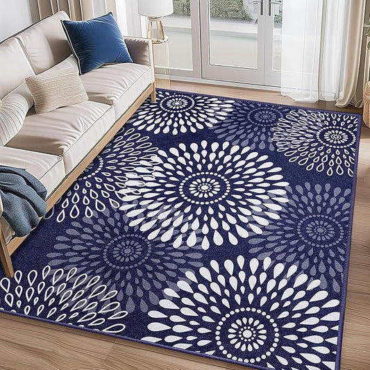 LuxStep Area Rug, 8'x10' Entryway Rug, Non-Slip Washable Hallway Runner Rug, Ultra-Thin Foldable Indoor Carpet for Kitchen Bedroom Bathroom, Blue