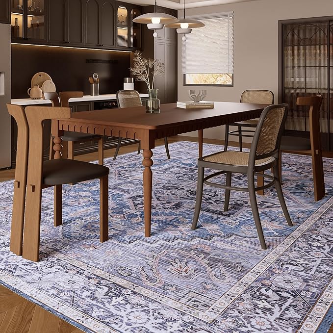 8x10 Rug, Washable Neutral Boho Modern Vintage Non Slip Floral Area Rugs, Low Pile Soft Rugs, Area Rugs, Slip Resistance Carpet, Pet-Friendly Carpet, Durable Rug for Living Room, Bedroom