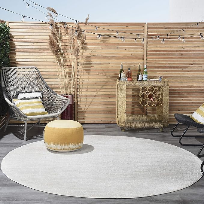 Nourison Essentials Indoor/Outdoor Ivory Beige 8' x Round Area Rug, Easy Cleaning, Non Shedding, Bed Room, Living Room, Dining Room, Backyard, Deck, Patio (8 Round)