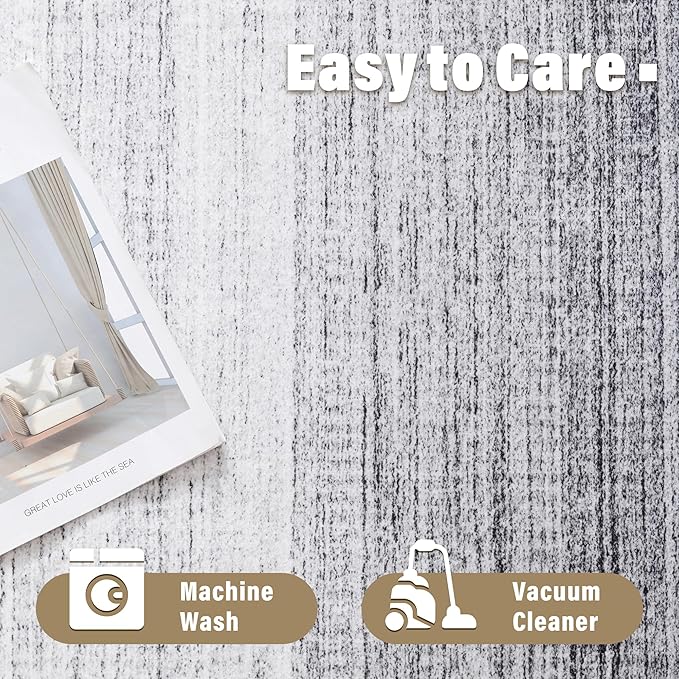 Carvapet Rugs for Living Room, Ombre Grey Low Pile Large Carpet with Rubber Backing, Foldable, Non Slip Machine Washable (9 x 6 Feet Rectangular, Grey Area Rug)