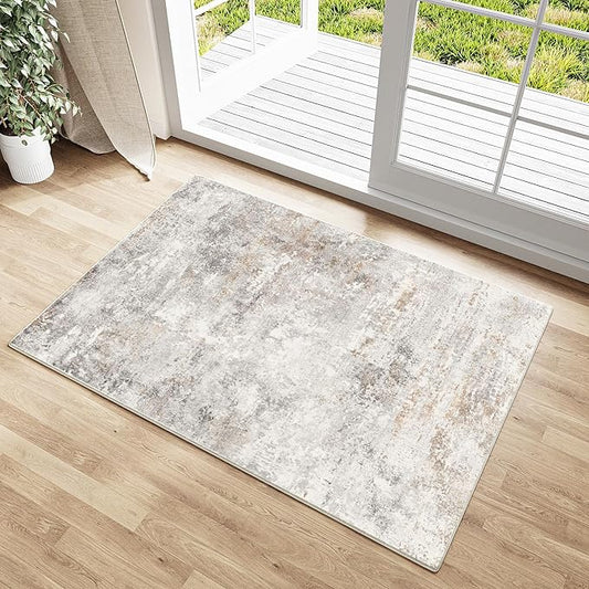 2x3 Rug Washable Area Rug Entryway Rugs Entrance Door Mat Indoor Accent Rug Abstract Non Slip Low Pile Carpet Distressed Throw Rug for Kitchen Bedroom Office Bathroom Hallway Kitchen