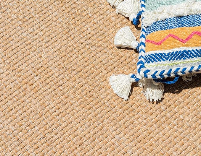Unique Loom Outdoor Border Collection Area Rug - Multi Border (5' 3" x 8' Rectangle, Tan/ Light Brown)