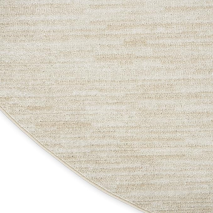 Nourison Essentials Indoor/Outdoor Ivory Beige 8' x Round Area Rug, Easy Cleaning, Non Shedding, Bed Room, Living Room, Dining Room, Backyard, Deck, Patio (8 Round)