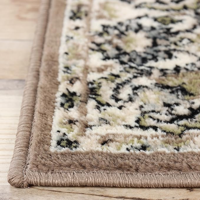 Superior Indoor Runner Rug, with Jute Backing, Chic Bordered Floor Decor for Living Room, Bedroom, Office, Entryway, Kitchen, Dining, Floral Design, Lille Collection, 2' 7" x 12', Brown