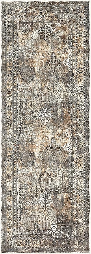 Keen Home Design Machine Washable Area Rugs with Non-Slip Backing, Ideal for Hallway, Living Room, Bedroom, Kitchen and Laundry Room, Vintage Moroccan and Low Pile Rug - (2'6'' x 12'), 304102
