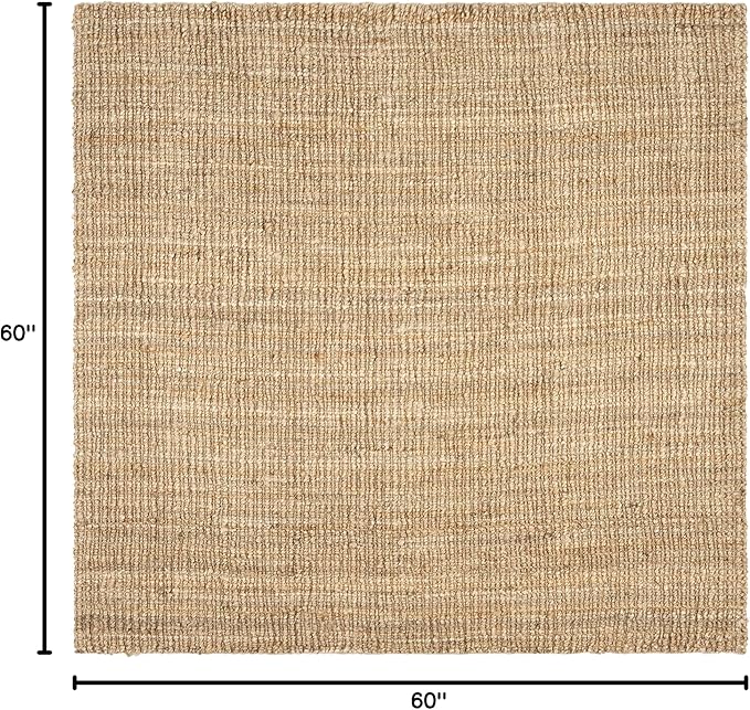 SAFAVIEH Natural Fiber Collection Area Rug - 5' Square, Natural, Handmade Chunky Textured Jute 0.75-inch Thick, Ideal for High Traffic Areas in Living Room, Bedroom (NF447A)