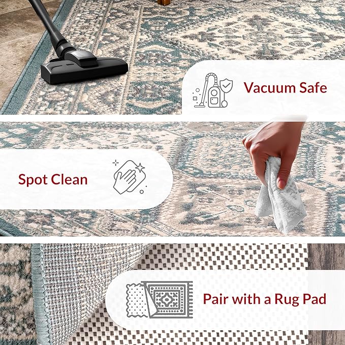 nuLOOM 9x12 Becca Traditional Tiled Area Rug, Blue, Faded Transitional Design, Stain Resistant, For Bedroom, Dining Room, Living Room, Hallway, Office, Kitchen, Entryway