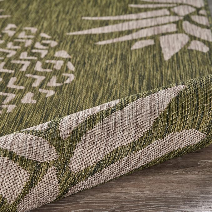 LR Home 2 x 3 Indoor/Outdoor Area Rug for Home Decor | Coastal Pineapples Carpet for Living Room, Bedroom, playroom, Patio, Garden | Modern Farmhouse Rug | Dark Green/Beige