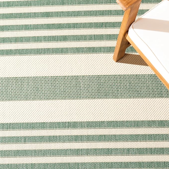 SAFAVIEH Courtyard Collection Runner Rug - 2'3" x 12', Beige & Dark Green, Stripe Design, Non-Shedding & Easy Care, Indoor/Outdoor & Washable-Ideal for Patio, Backyard, Mudroom (CY6062-322)