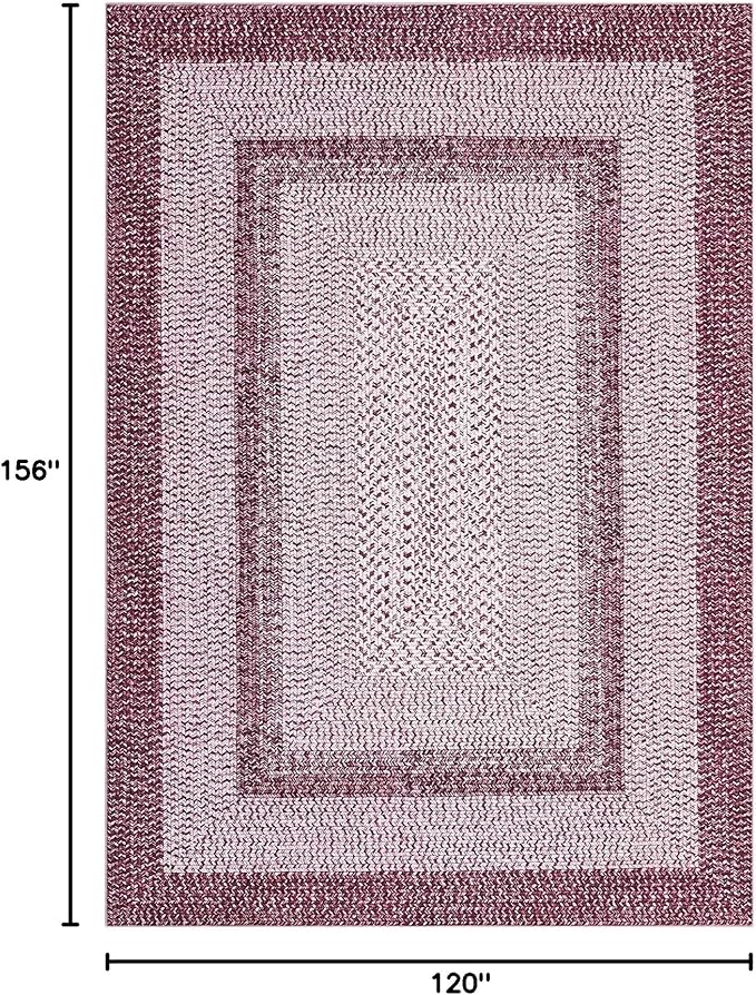 Washable Area Rug 10x13 Rug for Living Room Modern Rugs for Bedroom Pink Print Braided Large Rug Non Slip Throw Rugs Stain Resistant Carpet for Nursery Dining Room 10'x13' Pink