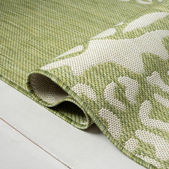 LR Home 8 x 10 Indoor / Outdoor Area Rug for Home Decor | Coastal Pineapples large size carpet for living room, bedroom, playroom, patio, garden | Modern farmhouse rug | Dark Green / Beige