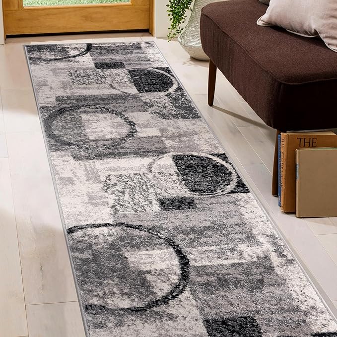 Rugshop Contemporary Abstract Circle Design Soft Runner Rug 2' x 10' Cream