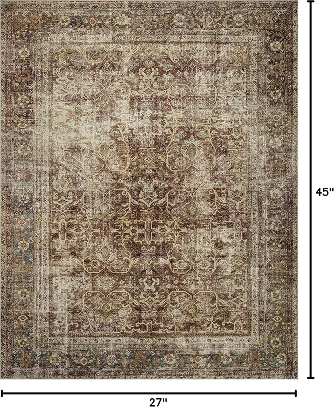 Loloi Magnolia Home by Joanna Gaines Sinclair Collection SIN-01 Rust/Lagoon 2'-3" x 3'-9", .25" Pile Height, Machine Washable, Accent Rug