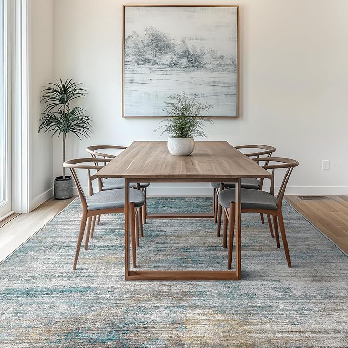 Bavni Washable Rug, Soft Abstract Rugs Non-Slip, Thin Foldable 3x5 Rug, Modern Stain Resistant Area Rug for Living Room, Kitchen, Bedroom, Avocado Green