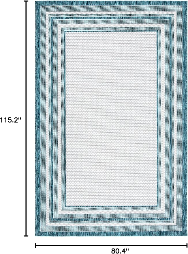 SAFAVIEH Courtyard Collection 6'7" x 9'6" Ivory / Teal CY8475 Indoor/ Outside Waterproof Easy cleansingPatio Backyard Mudroom Area Mat