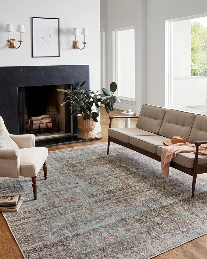 Loloi Chris Loves Julia Jules Collection JUL-05 Lagoon/Brick 3'-6'' x 5'-6'', .13" Pile Height, Accent Rug