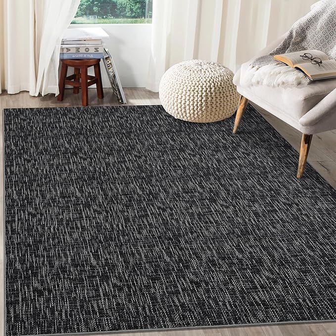 Bedroom Area Rug 4x6 Modern Abstract Area Rug Stain Resistant Small Living Room Rug Contemporary Dining Room Rug Non-Slip Solid Rug Aesthetic Accent Floor Carpet for Kitchen Office, Black