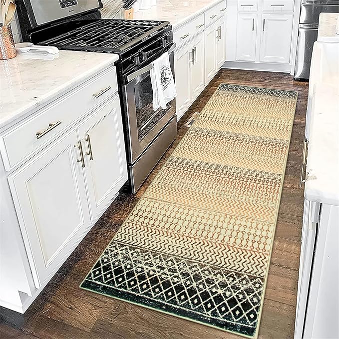 Hallway Runner Rug 2x6, Ultra Soft Non Slip Moroccan Distressed Laundry Room Rug, Low-Pile Washable Vintage Front Door Mat Accent Rugs for Bathroom Laundry Room Bedroom Farmhouse