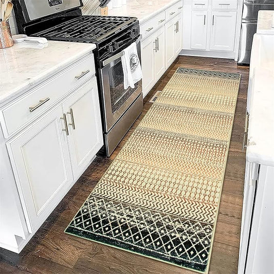 Hallway Runner Rug 2x6, Ultra Soft Non Slip Moroccan Distressed Laundry Room Rug, Low-Pile Washable Vintage Front Door Mat Accent Rugs for Bathroom Laundry Room Bedroom Farmhouse
