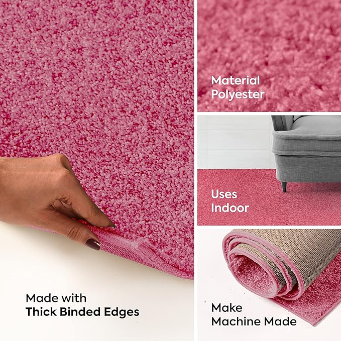 Solid Color Area Rugs Pink - 7' x 9' Rectangle, Indoor, Stain & Fade Resistant, Perfect for Living Room, Bedroom, Dining Room, Entryway, Doorway, Pet & Kids Friendly Rug, Wedding, Made in USA