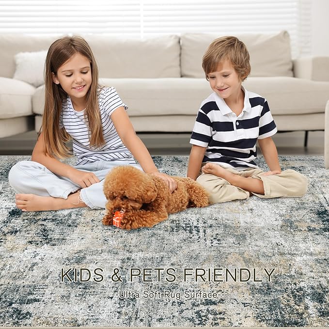 10x14 Area Rugs Living Room Rugs: Large Washable Rug with Anti-Slip Backing Non-Shedding Stain-Resistant Soft Abstract Carpet for Bedroom Dining Room Nursery Home Office Black Grey Brown