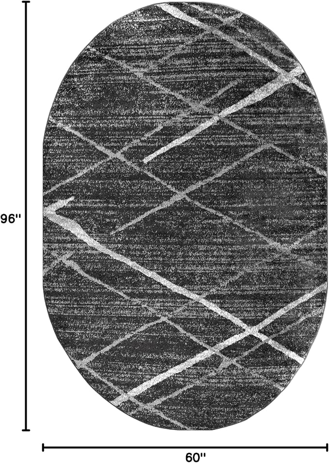 nuLOOM Oval 5x8 Thigpen Contemporary Area Rug, Charcoal, Abstract Lines, Non-Slip Backing, Stain Resistant, For Bedroom, Dining Room, Living Room, Hallway, Office, Kitchen, Entryway