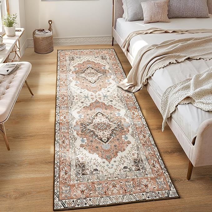 Noahas Orange Hallway Runner Rug 2x6,Vintage Machine Washable Kitchen Runner Area Rugs with Rubber Backing Non Slip Print Carpet for Hallways,Entryway,Laundry Room,Bathroom,Home Decor