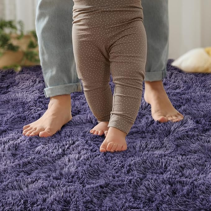 YJ.GWL Fluffy Runner Rugs for Bedroom Living Room Soft Shag Rug 2x6 Feet, Grey-Purple Plush Carpet Non Slip for Nursery Dorm, Fuzzy Bedside Rug for Kids Boys Room Home Decor