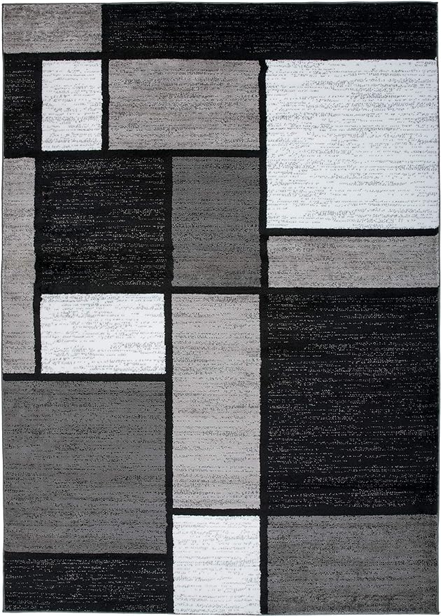 Rugshop Contemporary Modern Boxes Design Area Rug for Home Office,Living Room,Bedroom,Kitchen Non-Shedding Area Rug 5'3" x 7'3" Gray
