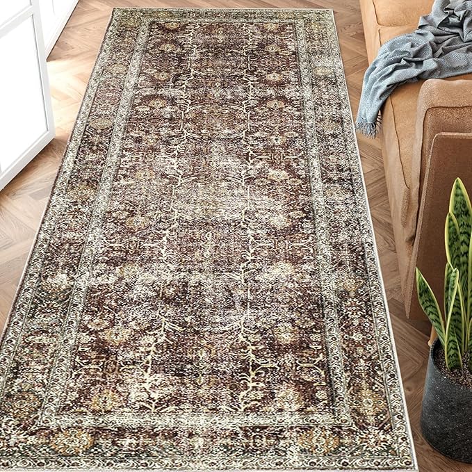 Rust Red Runner Rug 2x8 Vintage Area Carpet Hallway Long Indoor Kitchen Washable Living Room Low Pile Traditional Distressed Retro Accent Throw Rug Non Slip Laundry Bathroom Office
