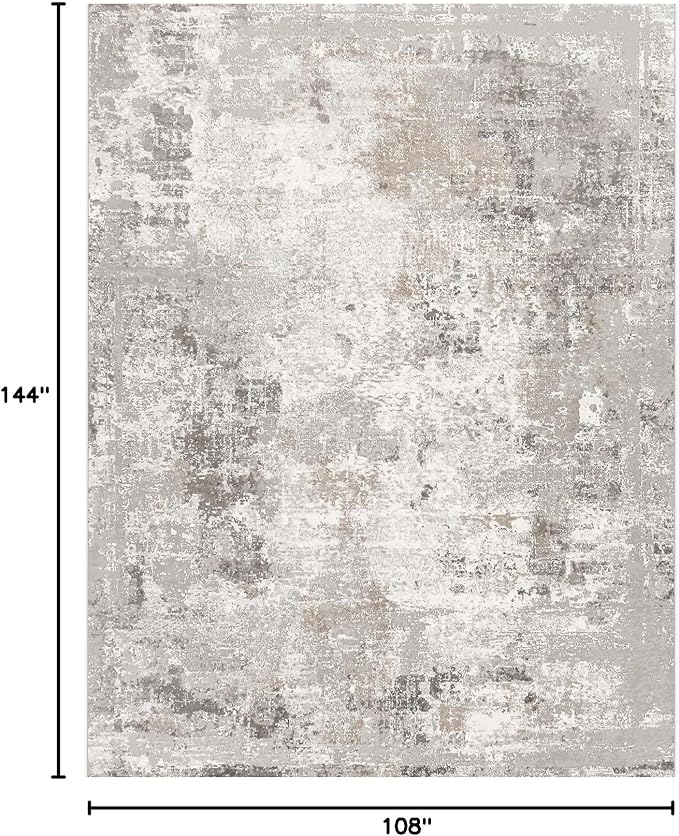 9x12 Washable Living Room Rugs - Modern Abstract Neutral Soft Large Area Rugs for Bedroom Non-Slip Low Pile Thin Stain-Resistant Carpet for Dining Room Home Office (Beige/Grey)