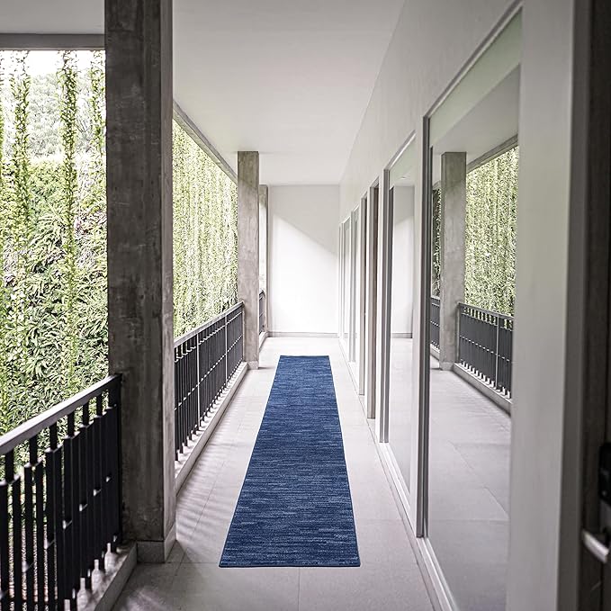 Nourison Essentials Indoor/Outdoor Navy Blue 2'2" x 18 Area Rug, Easy Cleaning, Non Shedding, Bed Room, Living Room, Dining Room, Backyard, Deck, Patio (2x18)