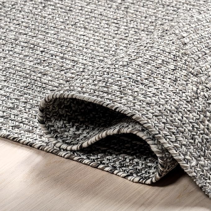 nuLOOM 2' x 14' Solid Hand Braided Indoor/Outdoor Area Rug, Pet-Friendly, High Traffic, Weather Resistant, for Patio, Balcony, Bedroom, Living, Dining Room, Wynn Salt and Pepper