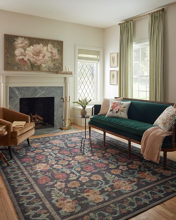 Loloi Rifle Paper Co. Rosa Collection RSA-01 Black 8'-4" x 11'-6" Area Rug
