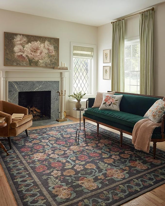 Loloi Rifle Paper Co. Rosa Collection RSA-01 Black 8'-4" x 11'-6" Area Rug
