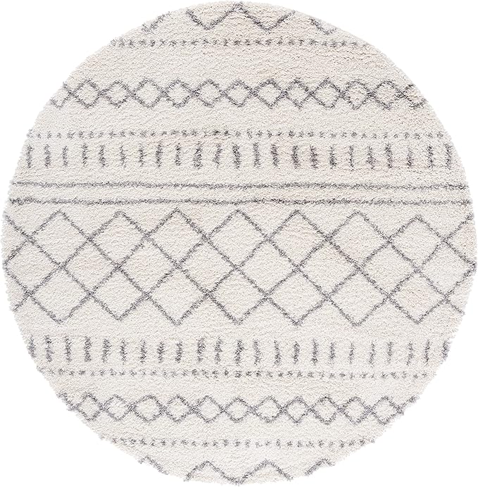 SAFAVIEH Arizona Shag Collection Accent Rug - 3'2" Round, Ivory & Grey, Geometric Design, Ideal for High Traffic Areas in Entryway, Kitchen & Bathroom (ASG741F-3R)