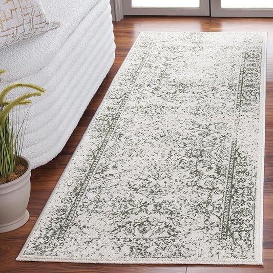 SAFAVIEH Adirondack Collection Runner Rug - 2'6" x 8', Ivory & Green, Geometric Design, Ideal for High Traffic Areas in Entryway, Kitchen & Bathroom (ADR109X-28)