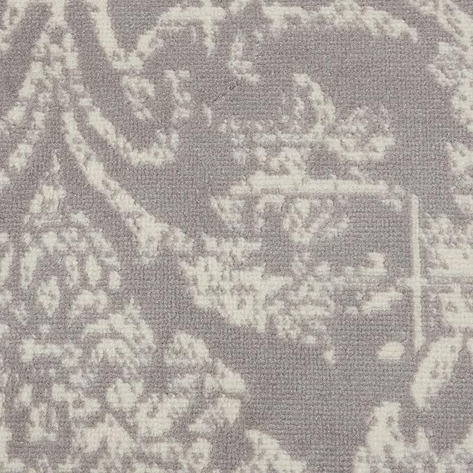 Nourison Jubilant Damask Grey 8' x Round Area -Rug, Easy -Cleaning, Non Shedding, Bed Room, Living Room, Dining Room, Kitchen (8 Round)