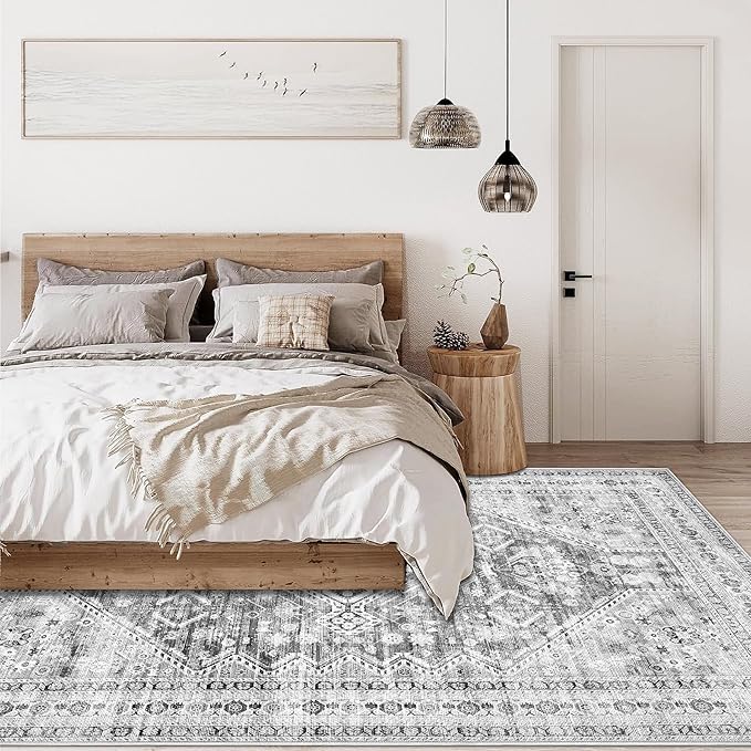 Zomfy Area Rug Vintage 9x12 Living Room Rugs: Large Washable Rug, Traditional Medallion Rug, Non Slip Boho Carpet for Bedroom Dining Table Kitchen Home Office(Grey, 9'x12')