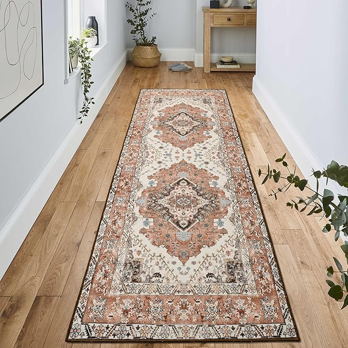 Noahas Orange Hallway Runner Rug 2x6,Vintage Machine Washable Kitchen Runner Area Rugs with Rubber Backing Non Slip Print Carpet for Hallways,Entryway,Laundry Room,Bathroom,Home Decor