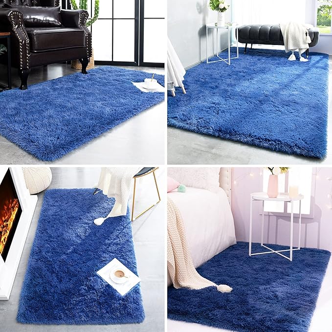 TWINNIS Super Soft Shaggy Rugs Fluffy Carpets, 5x8 Feet, Indoor Modern Plush Area Rugs for Living Room Bedroom Kids Room Nursery Home Decor, Upgrade Anti-Skid Rectangular Fuzzy Rug, Indigo