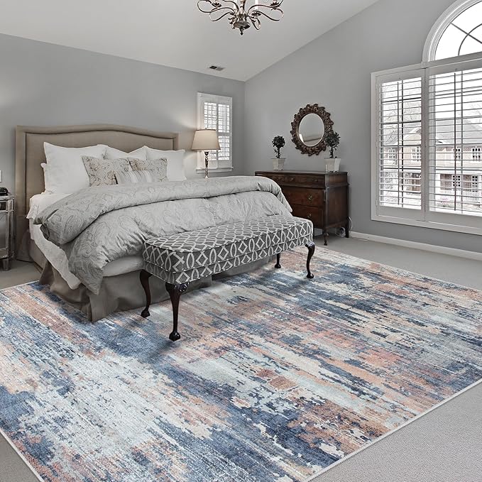 10x14 Area Rugs for Living Room: Large Machine Washable Area Rug with Non Slip Backing Non Shedding Abstract Stain Resistant Carpet for Bedroom Dining Room Nursery Home Office - Multi