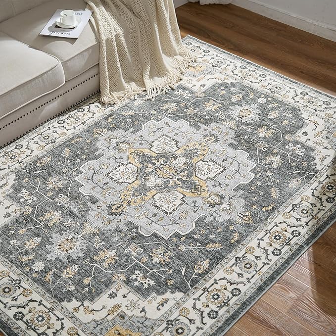 jinchan Runner Rug 2x5 Vintage Hallway Rug Boho Washable Runner Floral Medallion Retro Lightweight Non Slip Classic Thin Soft Carpet for Kitchen Bedroom Bathroom Laundry Room Doorway Grey