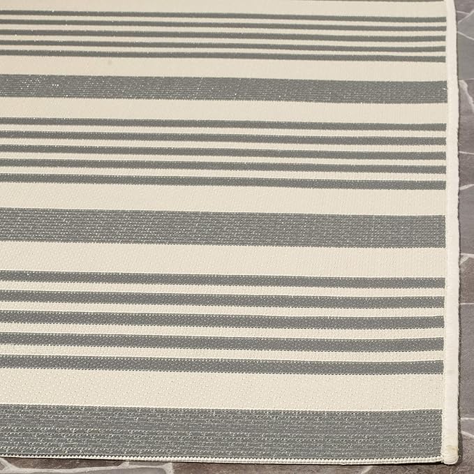 SAFAVIEH Courtyard Collection 4' x 5'7" Beige/Blue CY6062 Stripe Indoor/ Outdoor Waterproof Easy Cleaning Patio Backyard Area Rug