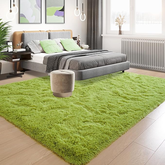 Tepook Super Soft Fluffy Rug for Bedroom, Modern Shaggy Rug Fuzzy Kids Rug for Living Room, Plush Indoor Nursery Home Decor Rug with Non-Slip Bottom, Grass Green, 6 X 9 Feet